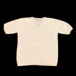 Specialty Collection White Cable Knit V-Neck Short Sleeve Sweater Womens Medium